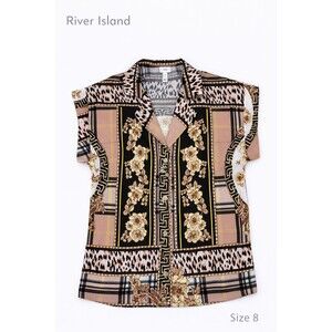 River Island Statement Top Baroque Floral Print Blouse Size 8